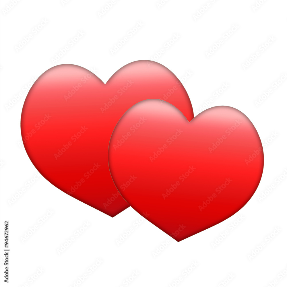 Two red Valentine hearts icon for Valentine card.