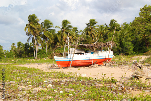 Small fishing boat on the shore photo