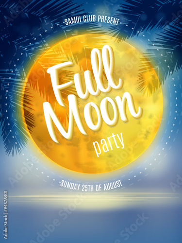 Full Moon Beach Party Flyer. Vector Design EPS 10