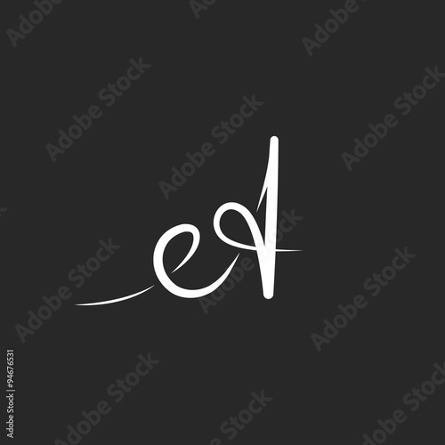 Letter A monogram logo, black and white mockup line calligraphic design element, emblem wedding invitation or business card