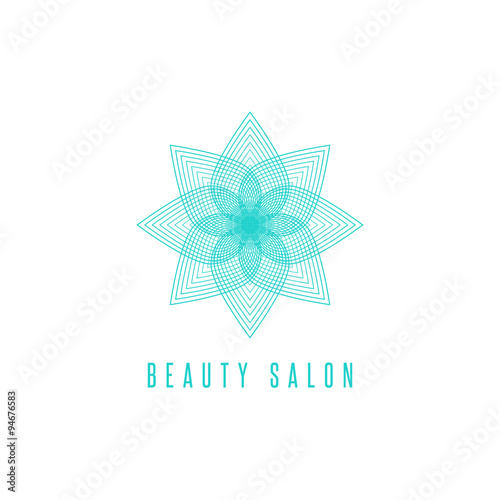 Flower logo monogram, thin line style floral beauty salon emblem, cosmetologist business card symbol