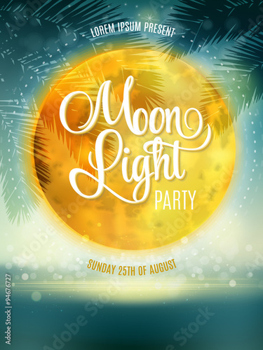 Full Moon Beach Party Flyer. Vector Design EPS 10