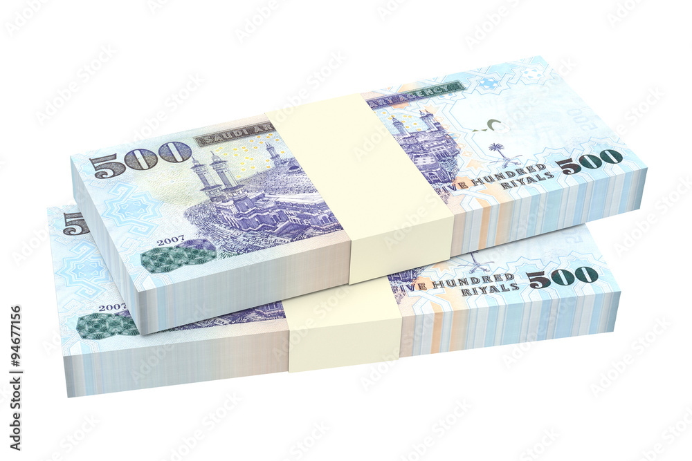 Saudi Arabia rials bills isolated on white background. Computer generated 3D photo rendering. Saudi Arabia rials bills isolated on white background. Computer generated 3D photo rendering.