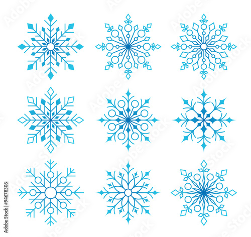 Beautiful Snowflakes Set for Winter Season in Snowy Background. Vector Illustration
