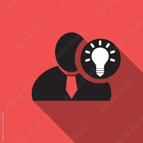 Bulb black man silhouette icon on the  vintage red background, long shadow flat design icon for forums or web