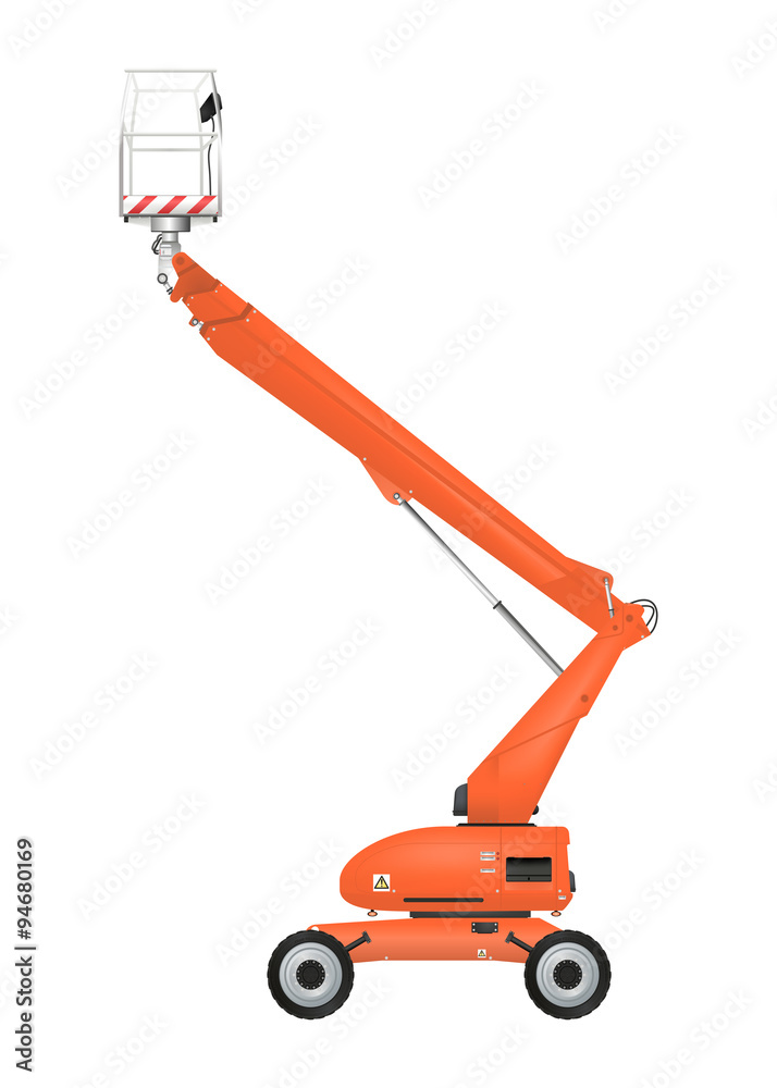 Orange telescopic boom lift. Raster Orange telescopic boom lift. Raster