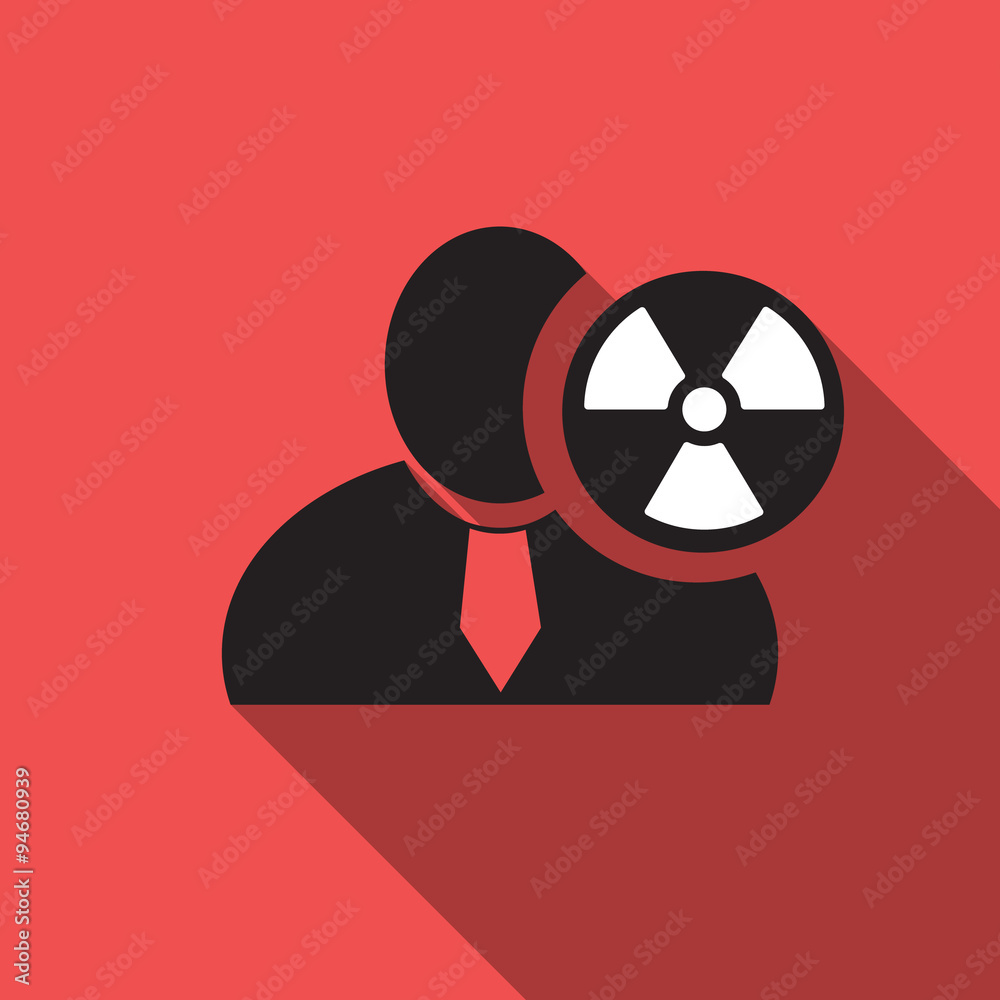 Radioactivity black man silhouette icon on the red vintage background, long shadow flat design icon for forums or web Radioactivity black man silhouette icon on the red vintage background, long shadow flat design icon for forums or web