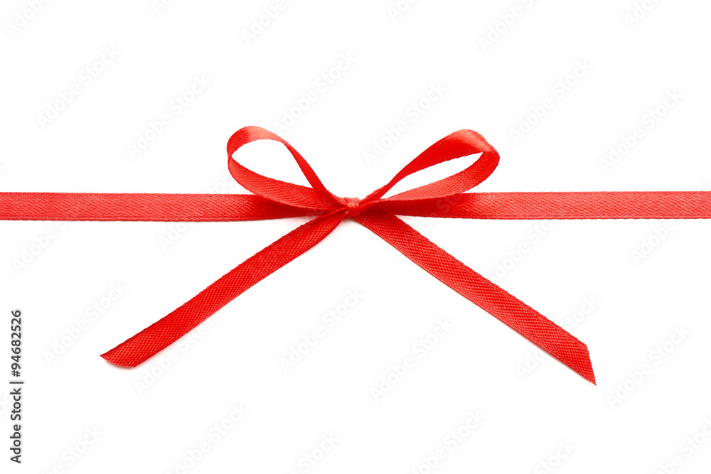 Shiny red ribbon with bow isolated on white Shiny red ribbon with bow isolated on white