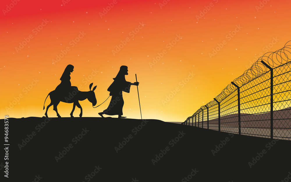 Weihnachtskarte Maria und Joseph Flüchtlinge