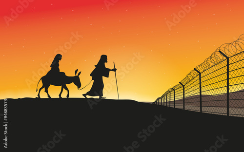 Weihnachtskarte Maria und Joseph Flüchtlinge