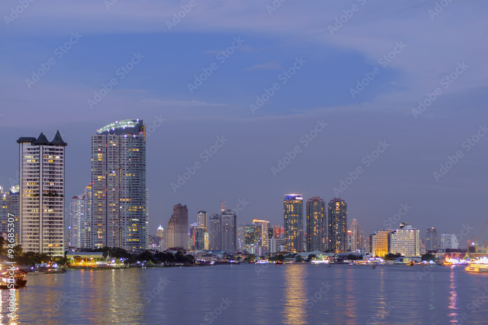 Cityscape river view/Cityscape river view at twilight time.