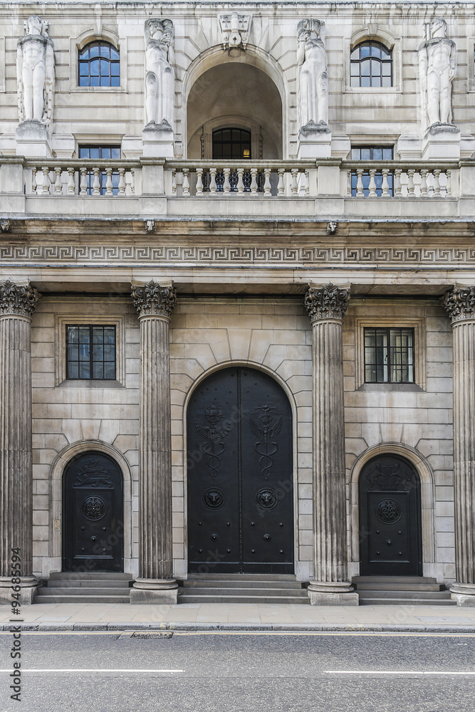 Historical building of the Bank of England, London, UK.