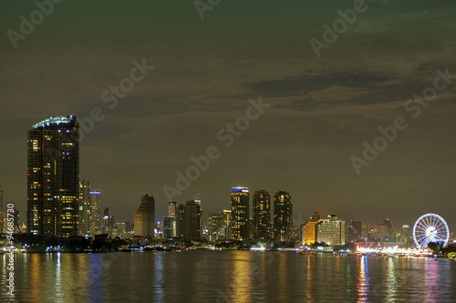 Cityscape river view/Cityscape river view at night.