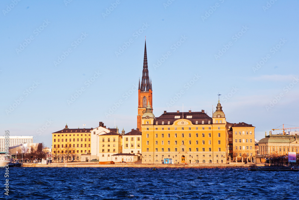 The view of Stockholm from water in the morning.