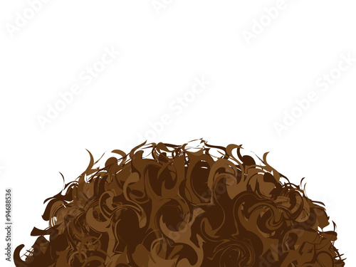Top of head with brown curly hair on white background. Empty space fot your text. Vector illustration.