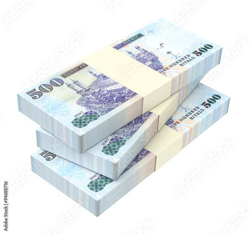 Saudi Arabia rials bills isolated on white background. Computer generated 3D photo rendering.