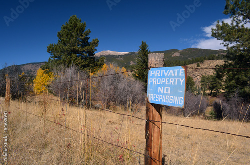 Antique Faded Blue Private Property No Trespassing Sign