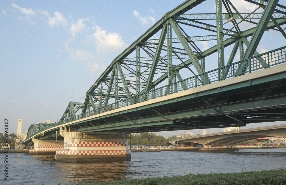 View of thai river bridge/View of thai river bridge across the Chao Phraya river Bangkok Thailand. View of thai river bridge/View of thai river bridge across the Chao Phraya river Bangkok Thailand.