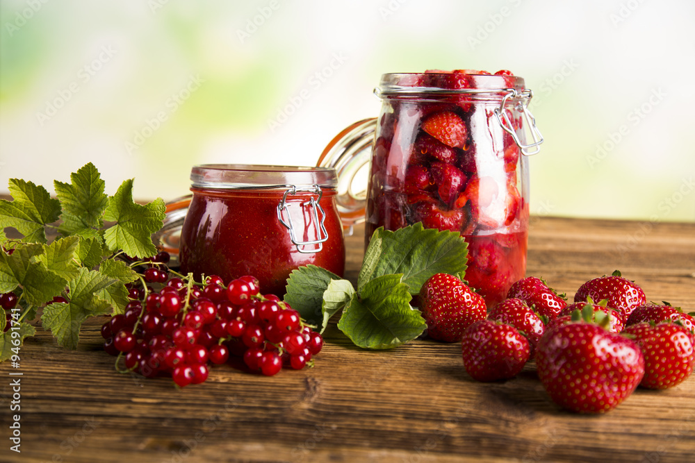 Jars of jam, fruit
Jars of jam, fruit
