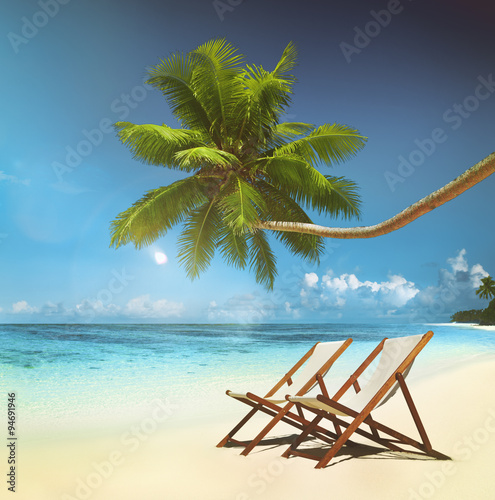 Deck Chair Trapical Beach Summer Paradise Concept photo