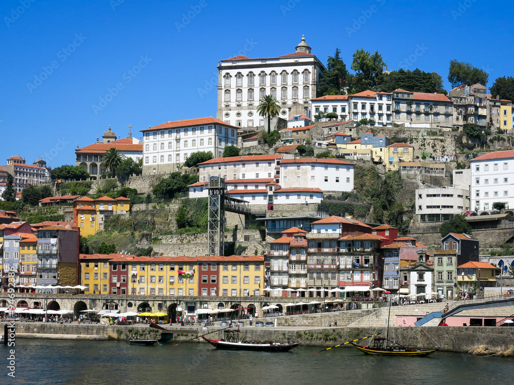The Ribeira District, quay alongside Douro River, Porto, Portugal