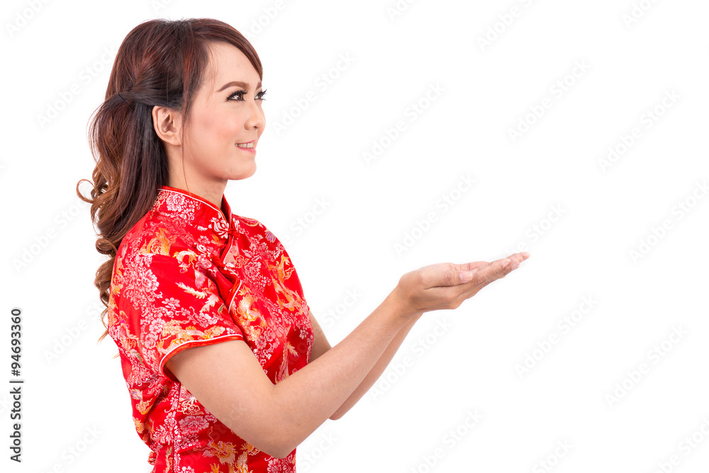 Asian Chinese girl blessed in Traditional Chinese, chinese new year Asian Chinese girl blessed in Traditional Chinese, chinese new year