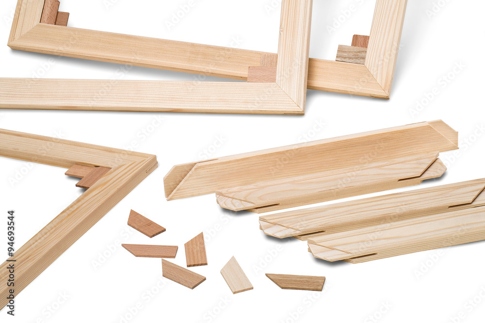 Gallery wrap stretcher bar frames with low riser isolated on whi