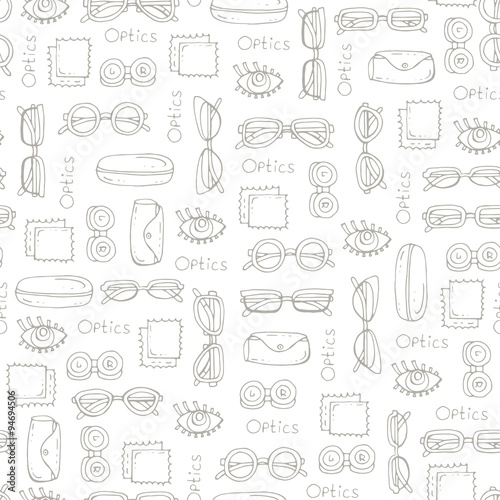 Pattern with hand drawn glasses on white color