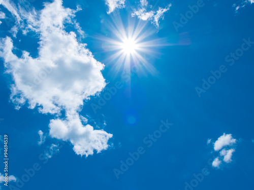 Blue sky clouds with sun beams light  copy space 
