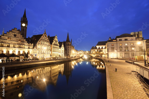 view of graslei embankment in ghent old town