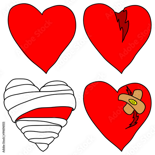 Set of vector doodle hearts on white background.