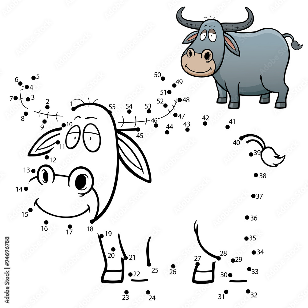 Fototapeta premium Vector Illustration of Education dot to dot game - Buffalo