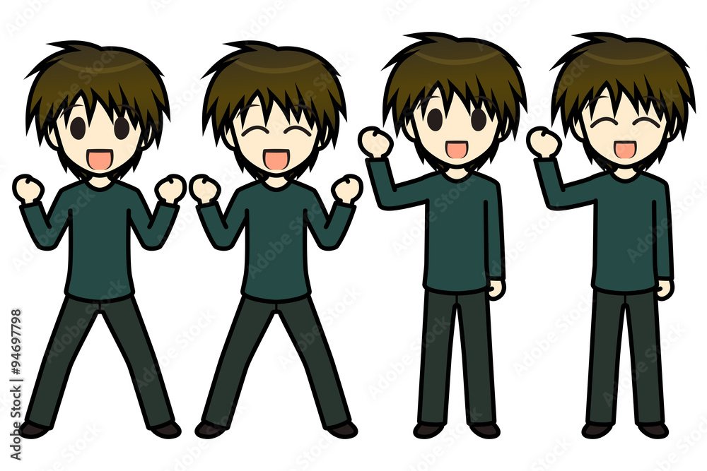 シンプルキャラクター 会話 表情イラスト集 私服 冬 男性 ガッツポーズ2 Stock Illustration Adobe Stock