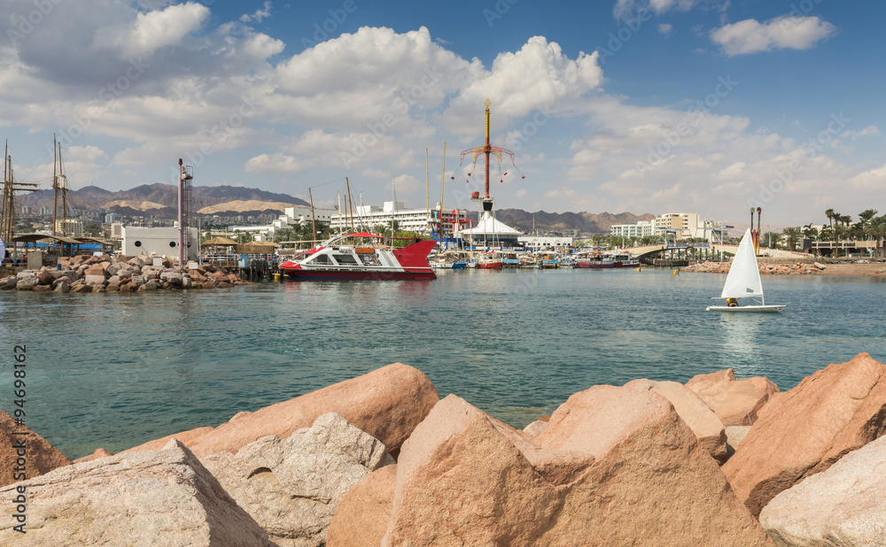 View on marina in Eilat - famous resort and recreational city in Israel