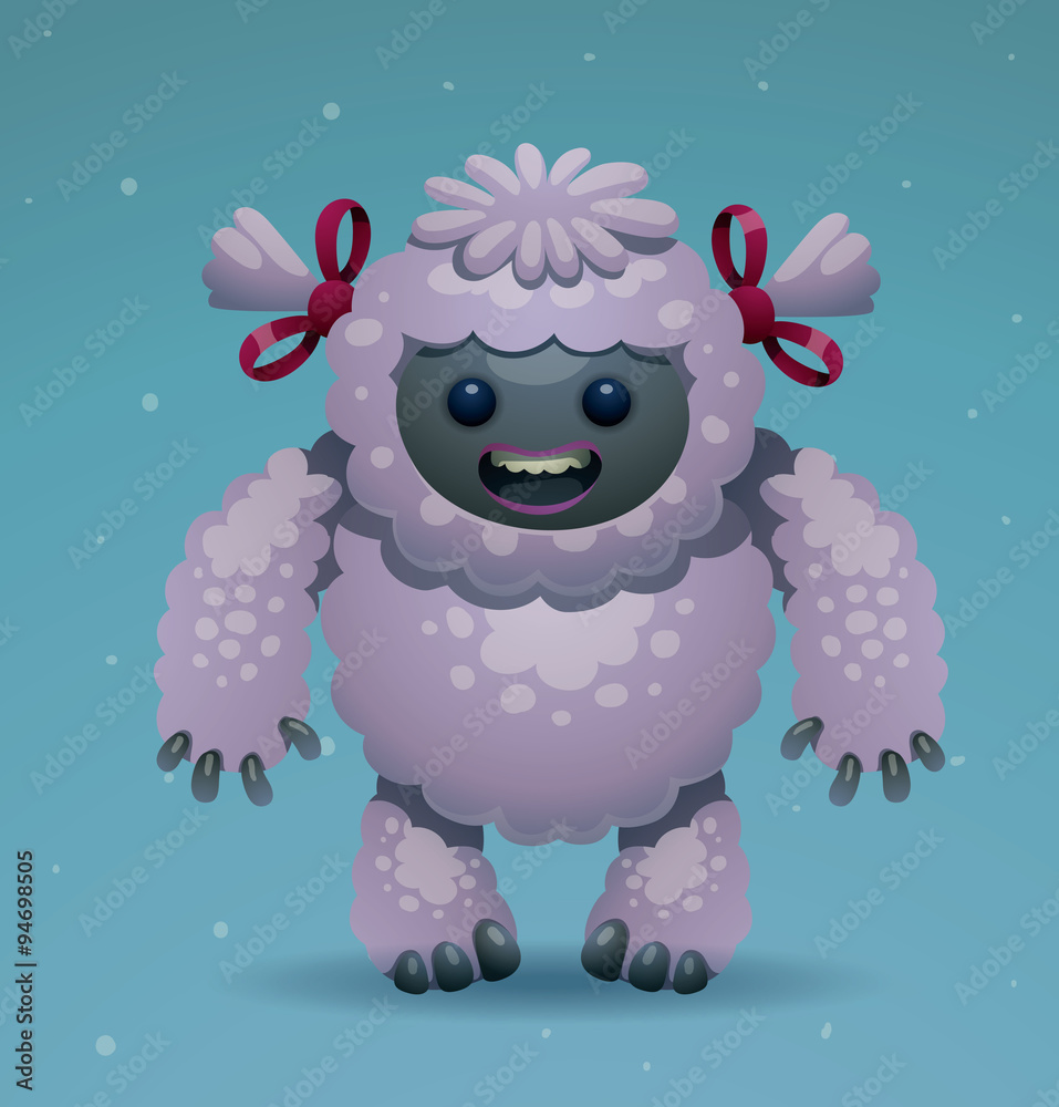 VectorYeti Girl. Cartoon image of a light pink cute smiling Yeti Girl