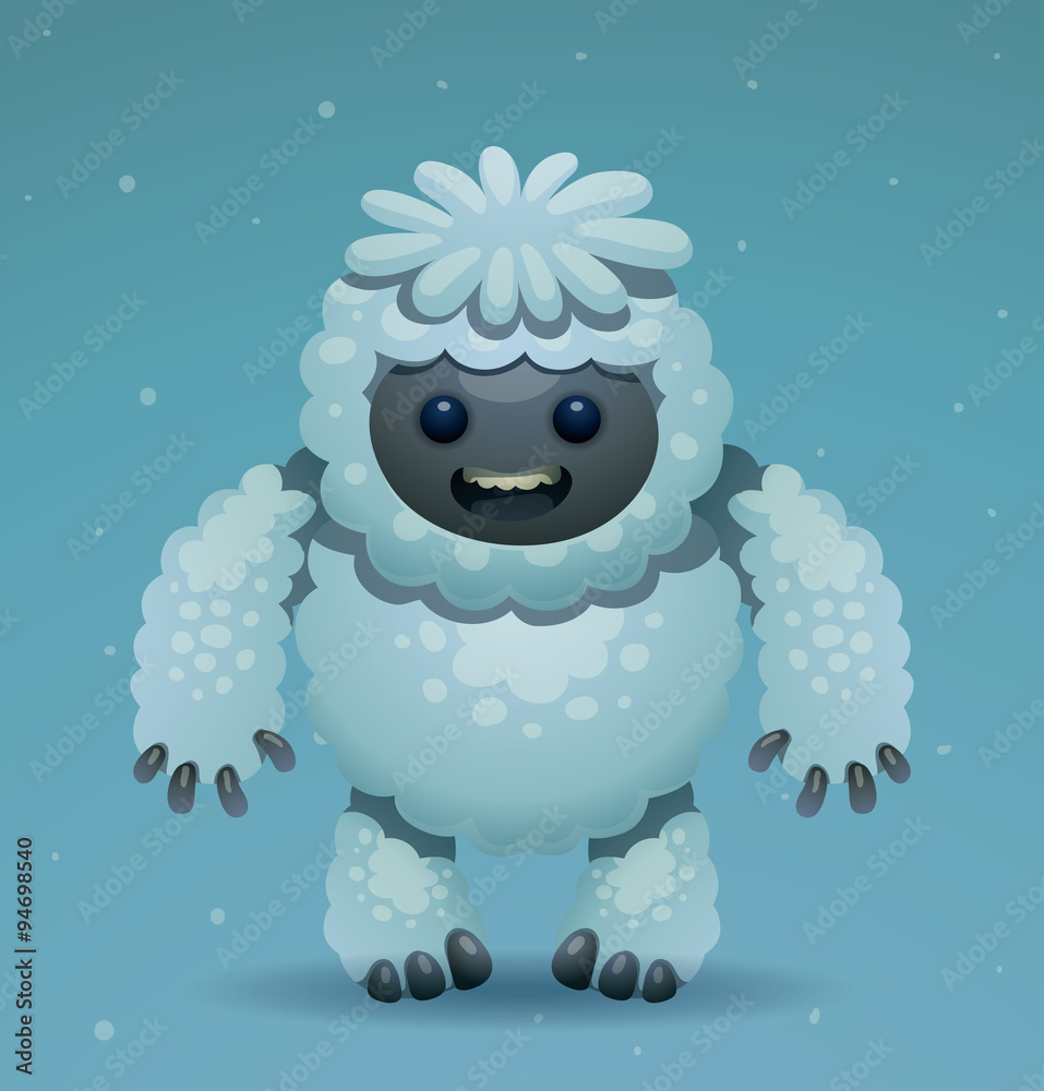 Vector Cute Yeti. Cartoon image of a white cute smiling Yeti on a snowy  light blue background. In the theme of Christmas and New Year. Stock Vector  | Adobe Stock