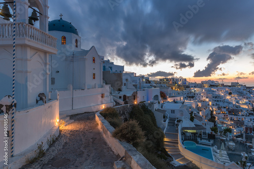 Dawn in Imerovigli village of Santorini island, Greece