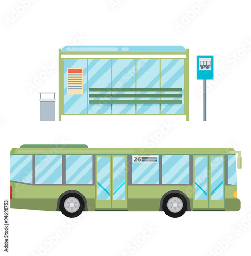 modern flat design public transport items bus stop structure 
