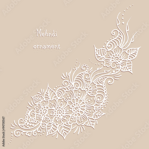 Vector ethnic mehndi pattern. Template for mehndi ornament. Hand drawn detailed outline pattern. Ornamental flowers. Set of indian style ornaments. Floral mehndi ornamental elements. Henna