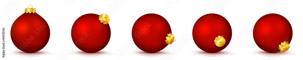 Vektor Weihnachtskugeln in rot - verschiedenen Perspektiven - Isoliert auf weißem Hintergrund - Jede Kugel ist gruppiert und mit weißer Hintergrund-Ebene - Set, Sammlung, Kollektion, Gruppierung