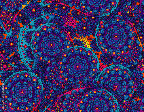vector seamless graphical paisley print with flowers, dots, leaves