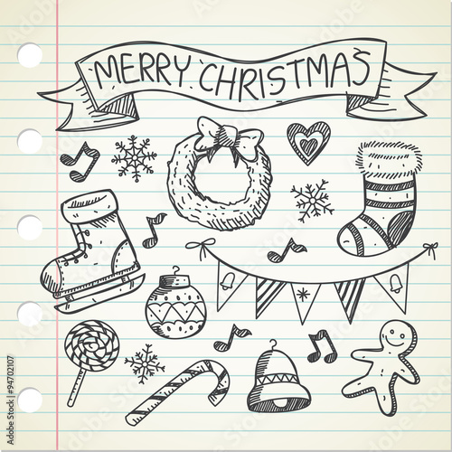 set of Christmas doodle
