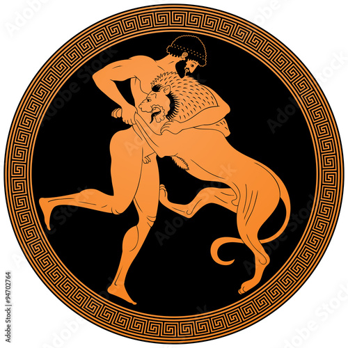 Valokuva Hercules wrestling the Nemean Lion, the first of Heracles twelve labors vector i