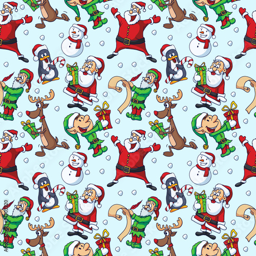 Christmas Cartoon Characters Seamless Vector Pattern
