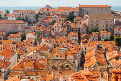  Red roofs of houses in old town Dubrovnik, Croatia, UNESCO site, panoramic view 