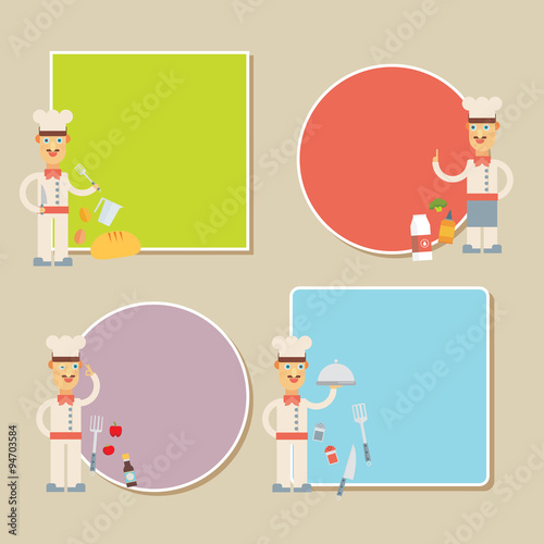 Chef Presenting Recipe Card. Flat vector set