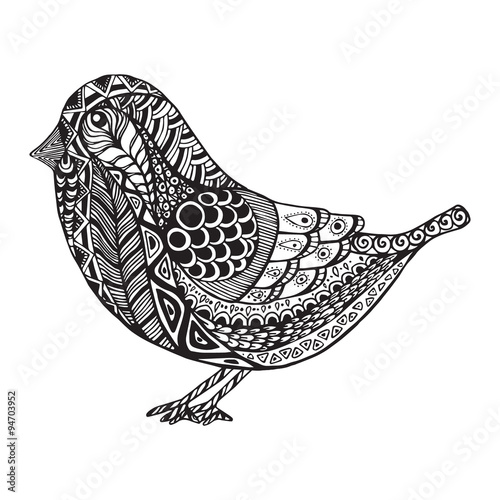 Vector illustration of beautiful decorative bird in  doodle styl
