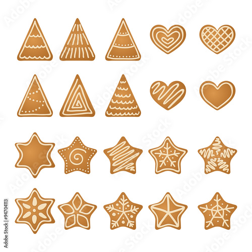 Gingerbread hearts, stars and trees collection.