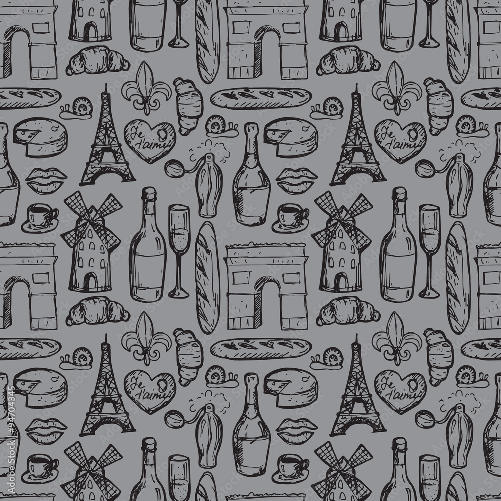 Paris seamless pattern with sketch elements