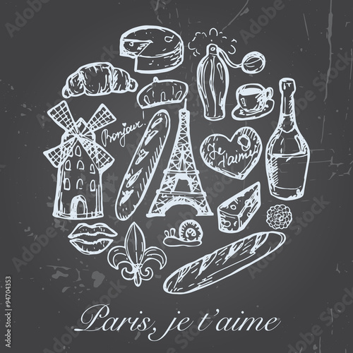 French paris set of sketch elements